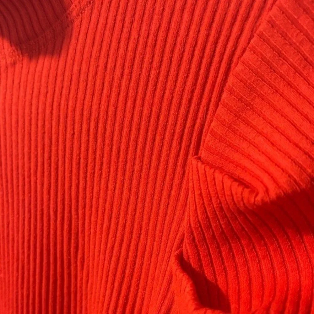 Free People Women Red‎ Ribbed Mock Neck Puff Shoulder Long Sleeve Top Size S